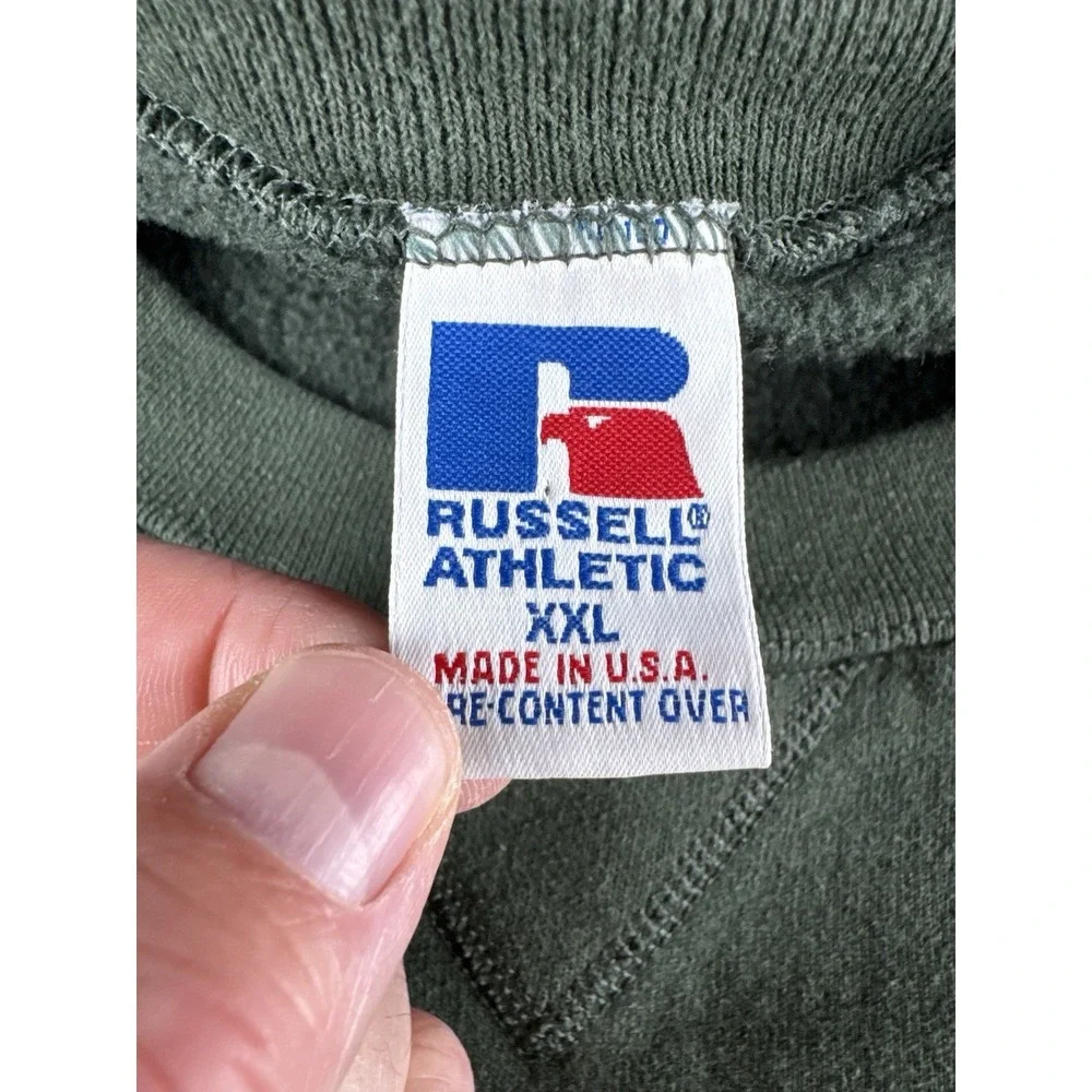 Vintage 90s Russell Athletic Blank Crewneck Sweatshirt XXL USA Made Forest Green